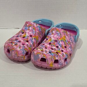 Crocs Lisa Frank Pink Unicorn Rainbow Classic Clogs Kids Size C12 Slip On Shoes
